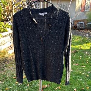 Madewell Black Speckled V-Neck Sweater